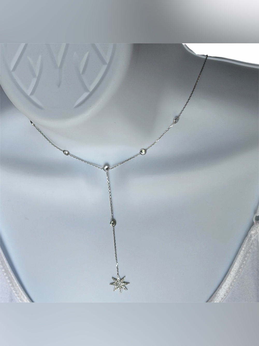 Ulu Sterling Silver Starburst 15” Lariat Necklace Rock Crystal 90s Bling - Picture 2 of 12